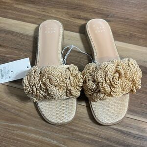 A New Day Women's Coco Raffia Flower Slide Sandals | NWT Size 8